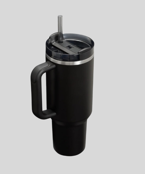 Galaxy Store Stanley 40oz Beige Black Stainless Steel Vacuum Tumbler with Lid & Straw