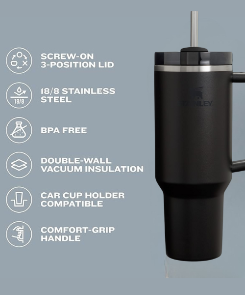 Galaxy Store Stanley 40oz Beige Black Stainless Steel Vacuum Tumbler with Lid & Straw