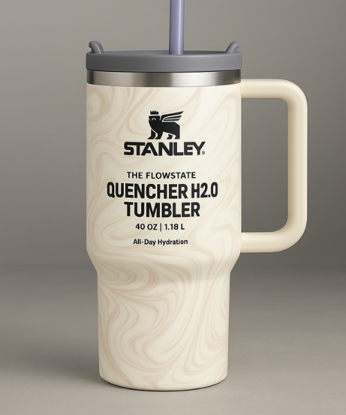 Galaxy Store Stanley 40oz Beige Black Stainless Steel Vacuum Tumbler with Lid & Straw