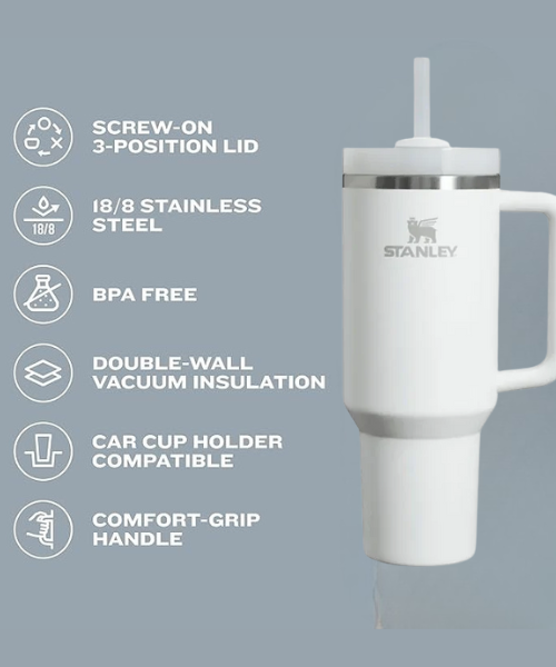 Galaxy Store Stanley 40oz White Stainless Steel Vacuum Insulated Tumbler with Lid & Straw - Hot/Cold